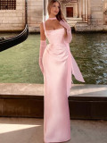 Women's Solid Scarf Neck Backless Pleated Dress