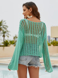 Women's Spring/Summer Knitting Cover-up Off-Shoulder Hollow-Out Knitting Top