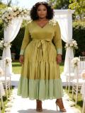 Plus Size African Women's Pleated Color Block Elegant Maxi Dress