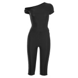 Women's Sexy Solid Slash Shoulder Knot Top and Pant Two-Piece Set