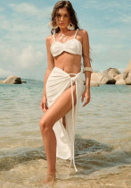 Women's Solid Sexy Slit Knitting Beach Bikini Two-Piece Set