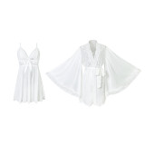 Women's Lace Black and White Sexy Camisole Nightgown Two-Piece Set