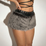 Women's Winter Solid Patchwork Furry Shorts