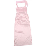 Women's Solid Scarf Neck Backless Pleated Dress