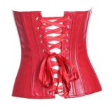 Women's PU Leather Bodysuit with Steel Buckle, Busty Shaping Underwear