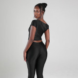 Women's Sexy Solid Slash Shoulder Knot Top and Pant Two-Piece Set