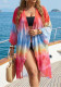 Plus Size Women's Tie-Dye Print Irregular Three-Quarter Sleeve Mesh Beach Jacket
