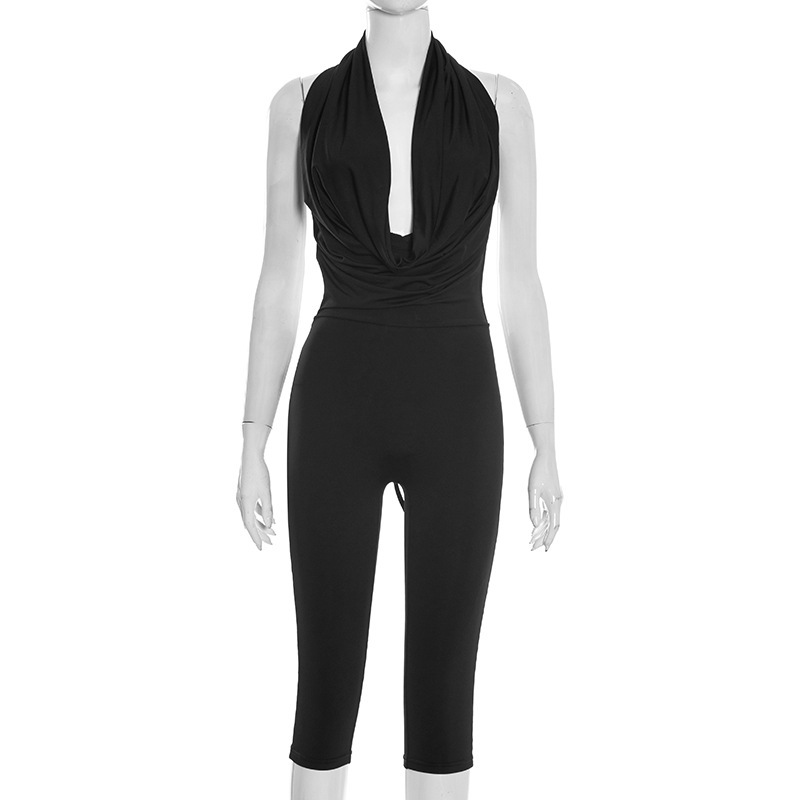 Draped Neck Backless Tie-Up Jumpsuit for Summer Evenings