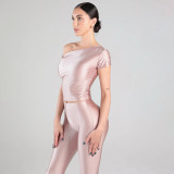 Women's Sexy Solid Slash Shoulder Knot Top and Pant Two-Piece Set