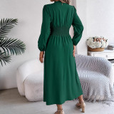 Women's Spring/Summer Solid V-Neck Long-Sleeve Sexy Slit Dress
