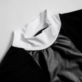 Women's Spring See-Through Mesh Patchwork Pu Leather Dress