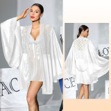 Women's Lace Black and White Sexy Camisole Nightgown Two-Piece Set