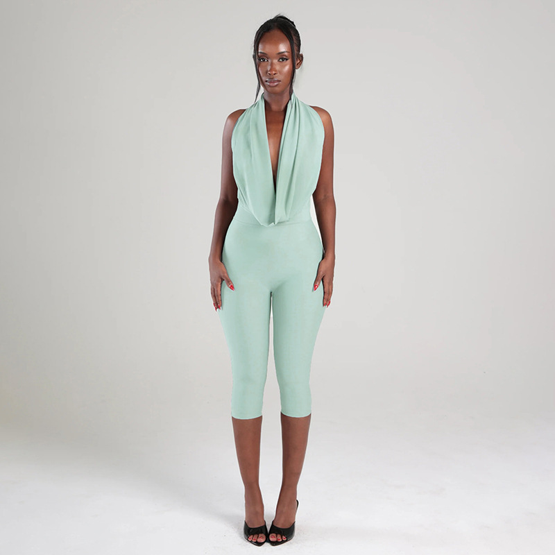 Draped Neck Backless Tie-Up Jumpsuit for Summer Evenings