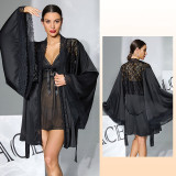 Women's Lace Black and White Sexy Camisole Nightgown Two-Piece Set