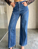Women's Beaded American Casual Denim Pants