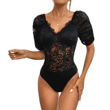Women's Summer Lace Solid Sexy Short-Sleeve Jumpsuit