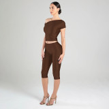 Women's Sexy Solid Slash Shoulder Knot Top and Pant Two-Piece Set