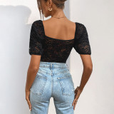 Women's Summer Lace Solid Sexy Short-Sleeve Jumpsuit