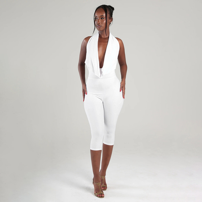 Draped Neck Backless Tie-Up Jumpsuit for Summer Evenings