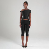 Women's Sexy Solid Slash Shoulder Knot Top and Pant Two-Piece Set