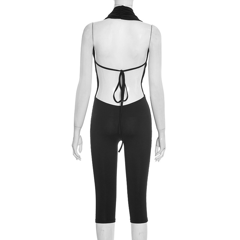 Draped Neck Backless Tie-Up Jumpsuit for Summer Evenings