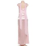Women's Solid Scarf Neck Backless Pleated Dress