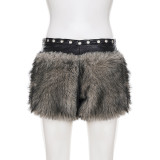 Women's Winter Solid Patchwork Furry Shorts