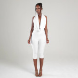 Women's Summer Droop Neck Backless Tie-Up Jumpsuit