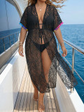Plus Size Women's Jacket Sexy V-Neck See-Through Lace Lace-Up Beach Bikini Cover-Up