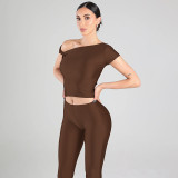 Women's Sexy Solid Slash Shoulder Knot Top and Pant Two-Piece Set