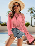 Women's Spring/Summer Knitting Cover-up Off-Shoulder Hollow-Out Knitting Top
