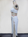 Women's Solid Sexy Slit Knitting Beach Bikini Two-Piece Set
