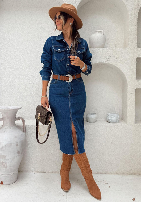 Women's Casual Long-Sleeve Denim Dress