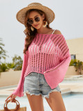 Women's Spring/Summer Knitting Cover-up Off-Shoulder Hollow-Out Knitting Top