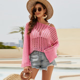 Women's Spring/Summer Knitting Cover-up Off-Shoulder Hollow-Out Knitting Top