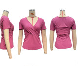 Women's Elegant Ribbed Short-Sleeve V-Neck T-Shirt