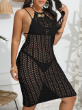 Plus Size Women's Beach Sexy Metal Shell Buckle Patchwork Backless Lace-Up Dress