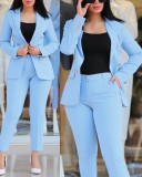 Women's Casual Solid Blazer and Pant Two-Piece Set