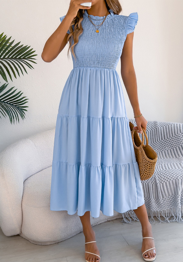 Women's Spring/Summer Solid Ruffle Edge Maxi Dress