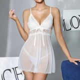 Women's Lace Black and White Sexy Camisole Nightgown Two-Piece Set