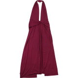 Women's Winter Sexy Halter Neck V Neck Backless Slit Solid Dress