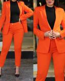 Women's Casual Solid Blazer and Pant Two-Piece Set