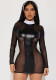 Women's Spring See-Through Mesh Patchwork Pu Leather Dress