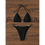 Women's Solid Bikini Lace-up Sexy Beach Swimsuit