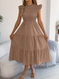 Women's Spring/Summer Solid Ruffle Edge Maxi Dress