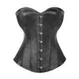 Women's PU Leather Bodysuit with Steel Buckle, Busty Shaping Underwear