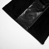 Women's Spring See-Through Mesh Patchwork Pu Leather Dress