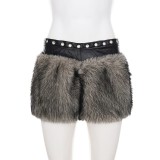 Women's Winter Solid Patchwork Furry Shorts
