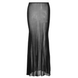 Women's Sexy V Neck Backless Top and Mesh Skirt Two-Piece Set
