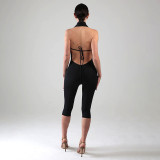 Women's Summer Droop Neck Backless Tie-Up Jumpsuit